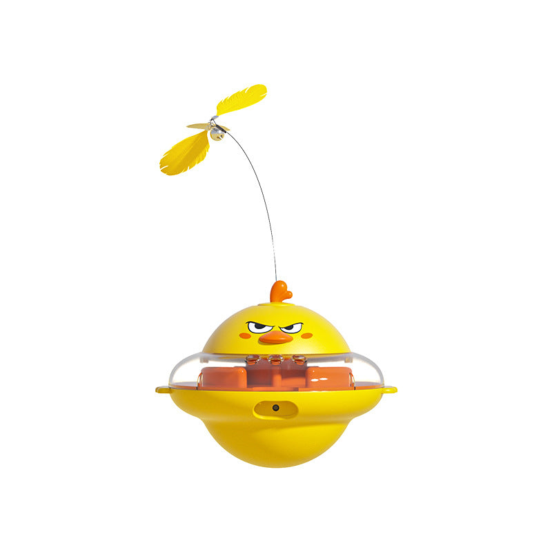 Yellow bird-shaped toy with a propeller on a white background