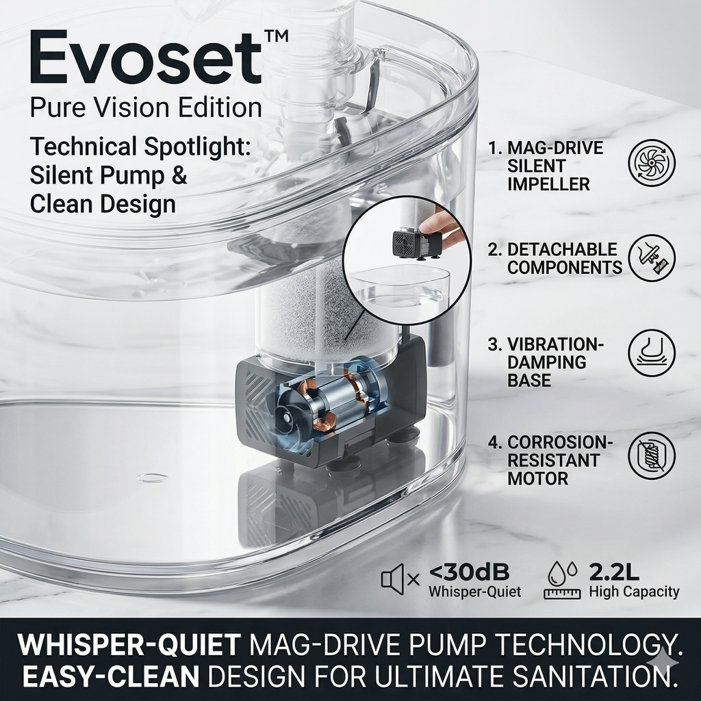 Evoset Pure Vision Edition pump with features highlighted on a white background