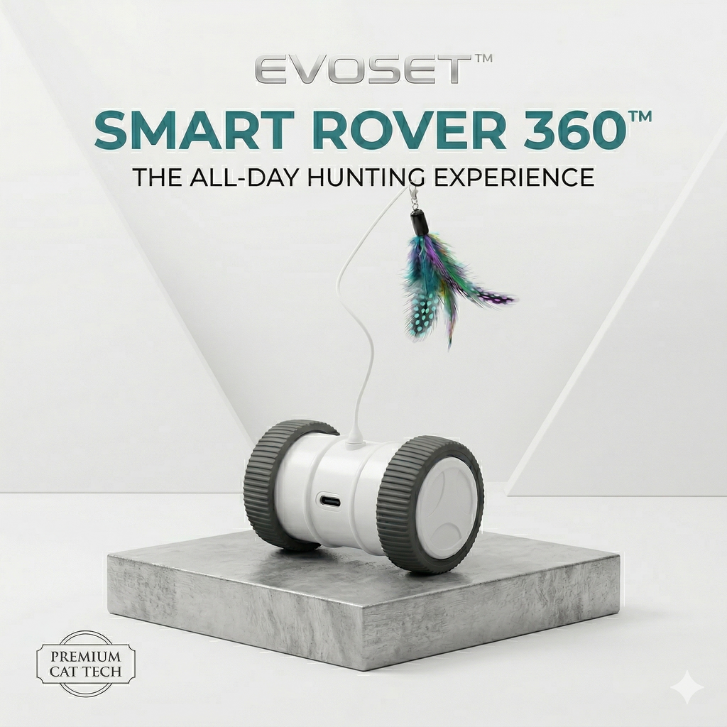 EvoSet Smart Rover 360 hunting device with a feathered lure on a white background
