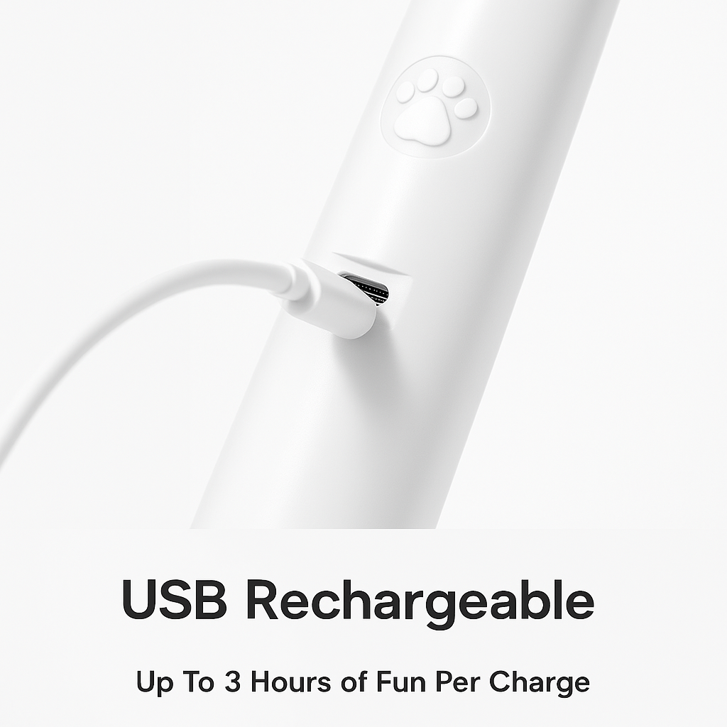 White USB rechargeable device with charging cable on a light gray background