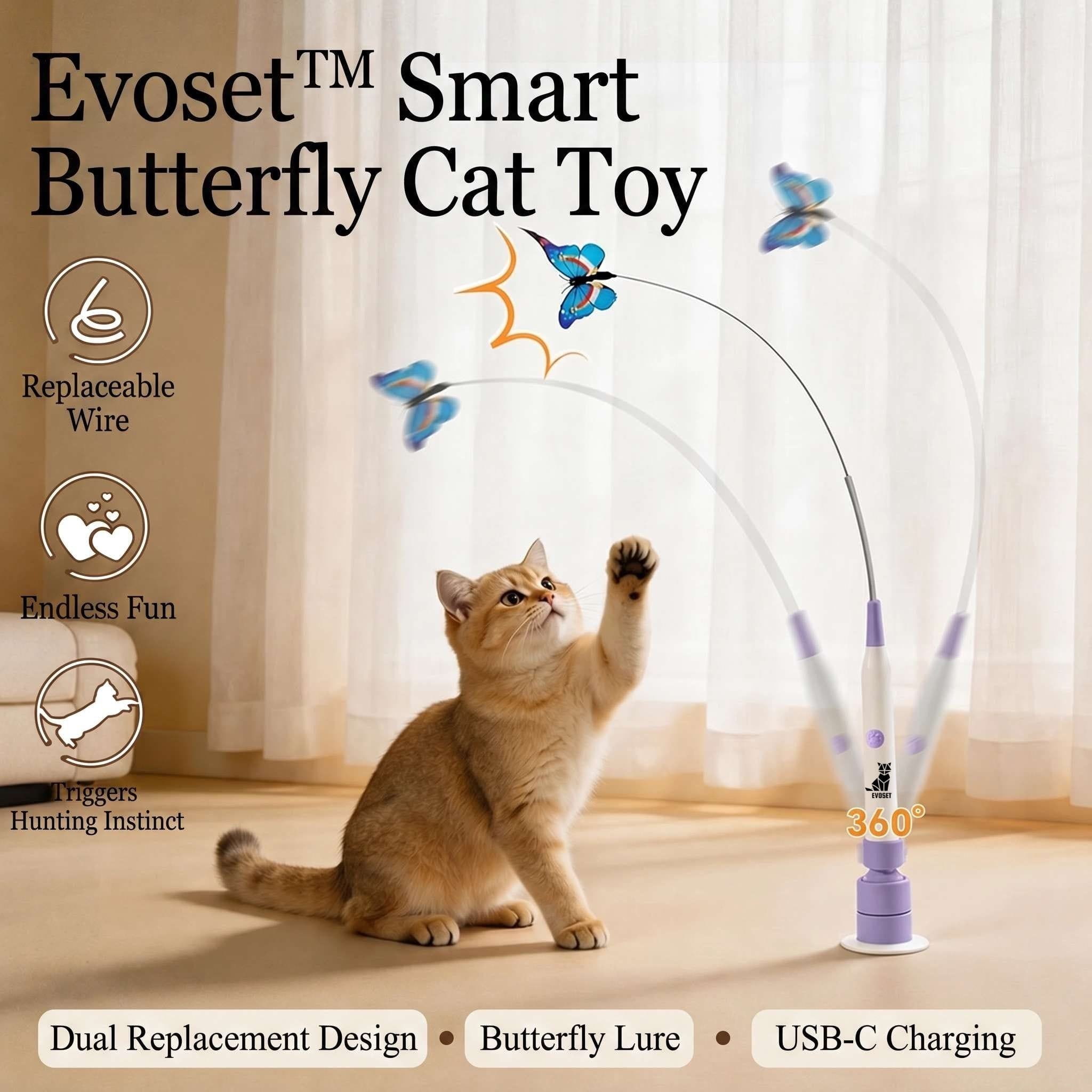 Evoset Interactive Cat Toy Evoset™ Smart Butterfly Cat Toy  🐾 V3 Evoset™ Smart Butterfly Cat Toy  🐾 V3