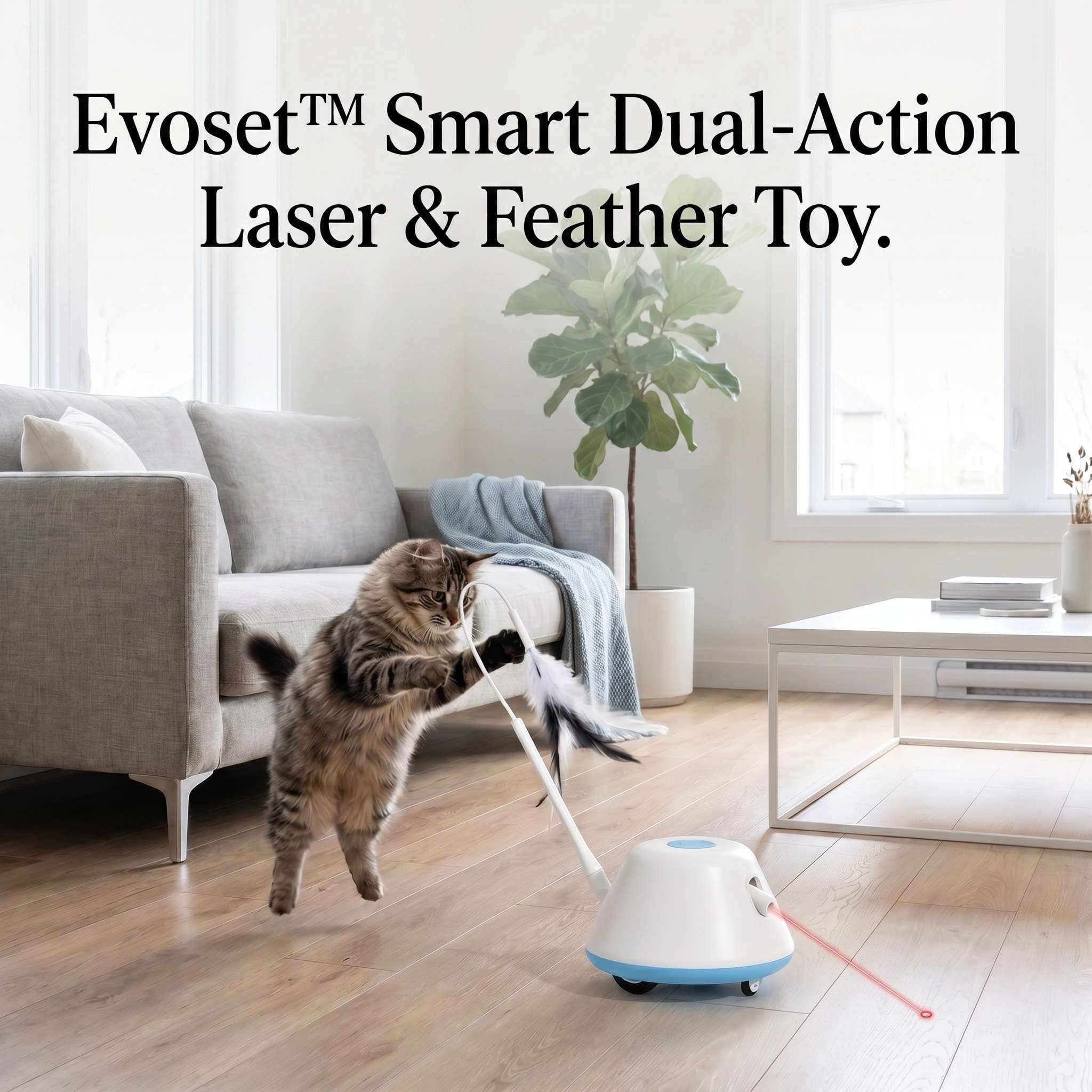 Evoset Interactive Cat Toy Evoset™ Smart Dual-Action Laser & Feather Toy Evoset™ Smart Dual-Action Laser & Feather Toy