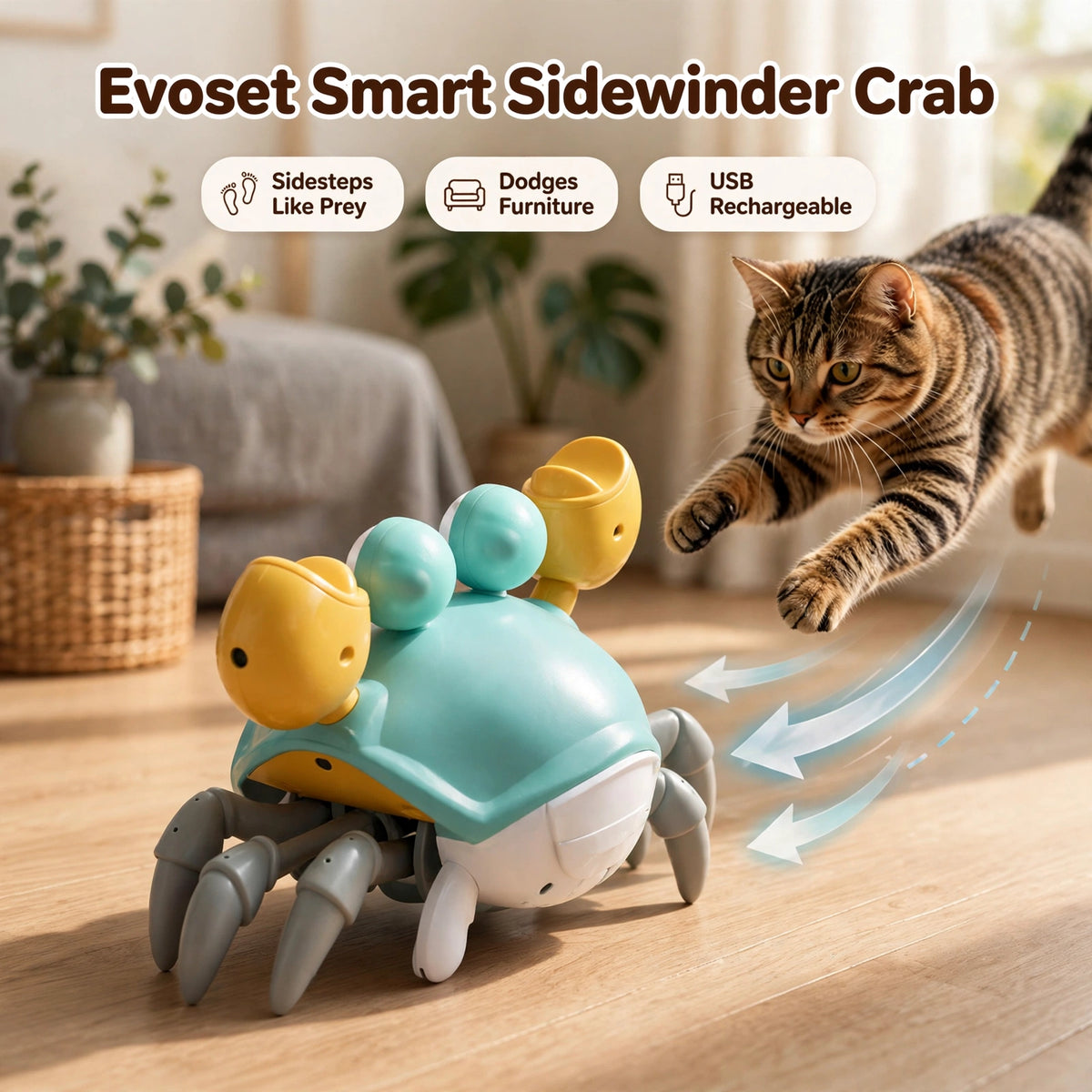 Evoset™ Умен рак със страничен ход — Интерактивна играчка за котки рак, който върви настрани